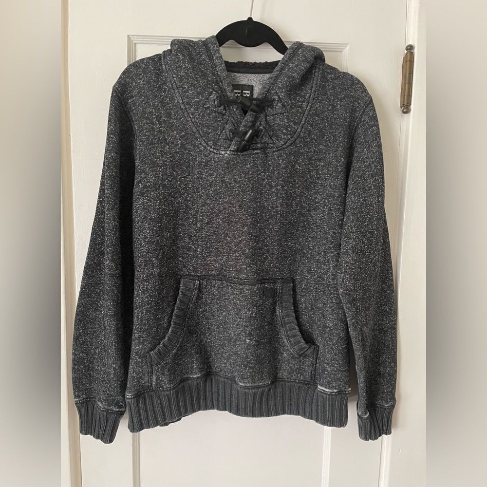 Billabong Men's Distressed Hoodie with Buttons Size Medium Dark Gray Surfer